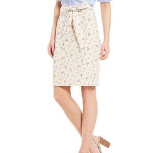 ANTONIO MELANI Floral Print Pencil Skirt Tie Waist Cotton Ivory Size 12 New
